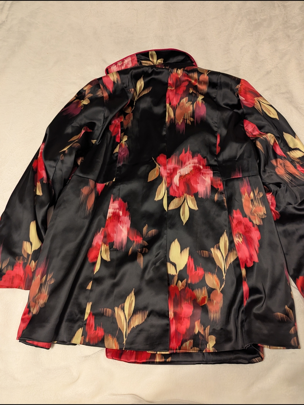 torrid Black Satin Blazer with Red Floral Print - Picture 6 of 7